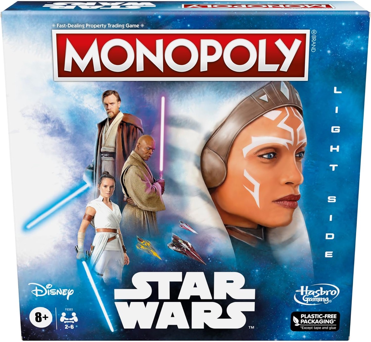 Box art for Monopoly- Star Wars Light Side Edition featuring Star Wars heroes