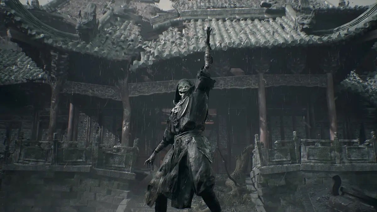 A masked demon raises a fist in "Phantom Blade Zero"